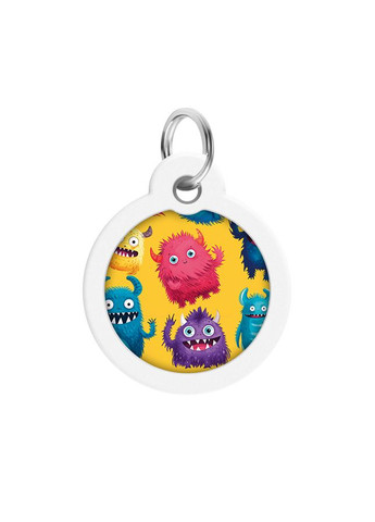 Адресник для собак и котов металлический Smart ID c QR паспортом, "Мохнатые монстры", круг, Д 30 мм WAUDOG (330245287)