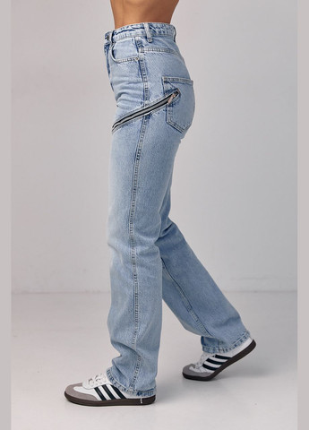 Женские джинсы с молниями - голубой Lurex - (293292922)