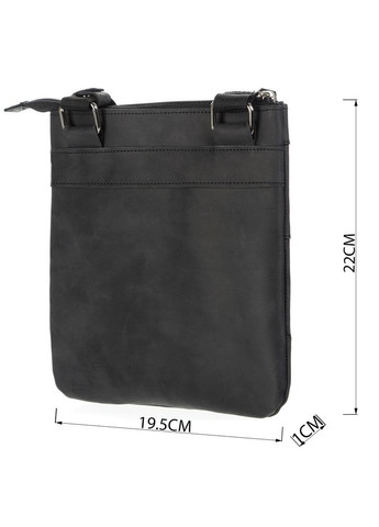 Чоловіча шкіряна сумка через плече планшет месенджер із натуральної шкіри чорний 19,5*22*1 см Shvigel (329147494)