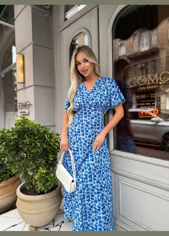 Синее летнее платье миди в цветок Fashion