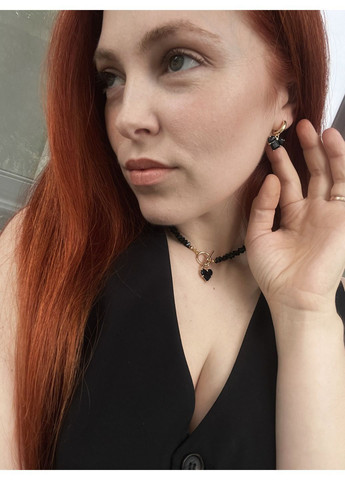 Колье из черного хрусталя с сердцем подвеской. Подарок No Brand (363020055)