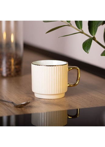 Чашка керамічна із золотим обідком і золотою ручкою 300 (мл) Біла Liling Rongxiang Ceramic (360454845)