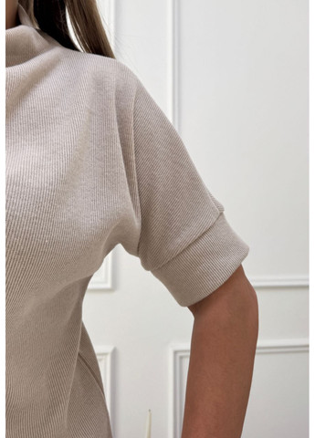 Бежева кежуал жіноча сукня гольф довжини міді з коротким рукавом MonCher