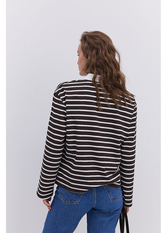 Жіночий лонгслів з коміром поло молочний в коричневу смужку Arjen (364967637)