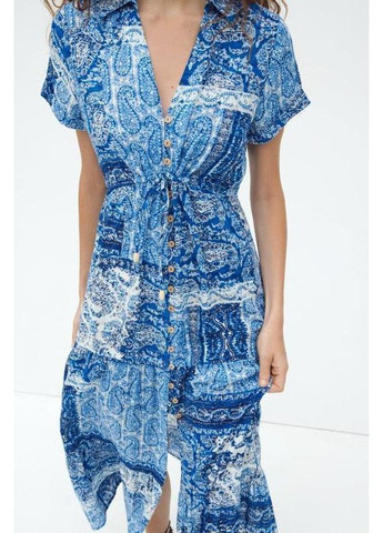 Синя сукня-сорочка середньої довжини з принтом Zara