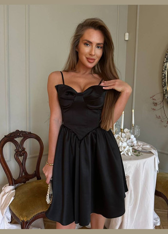 Чорна святковий, коктейльна, вечірня розкішна корсетна сукня з чашкою-пелюсткою та підʼюпником😍 бебі долл, з пишною спідницею, з відкритими плечима, з корсетом Україна