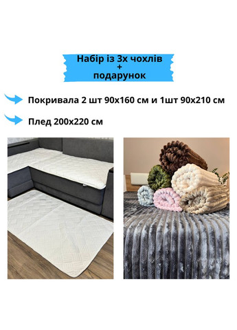 Набор накидок на диван 3 в 1+ Плед шарпей евро Беж (top001-3-01) No Brand (348094829)