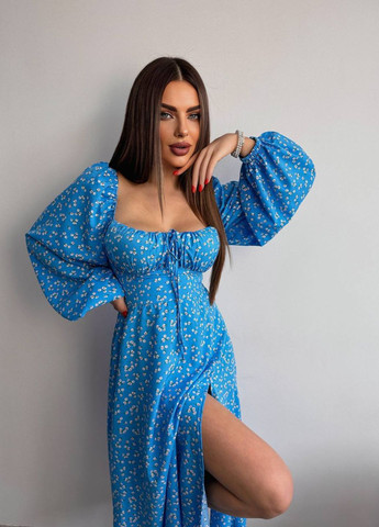 Летний женский женский сарафан из софт ткани с принтом цветочным и рукавами фонарик Tik-Tak в цветочек