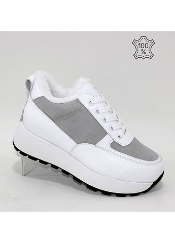 Жіночі зимові шкіряні кросівки на товстій підошві Fashion білі зими (370877887)