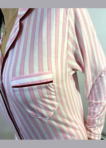 Комбінована всесезон жіночий домашній костюм батального розміру турецької фірми в смужку рубашка + брюки Miss Victoria