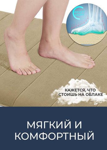 Набор ковриков для ванной с эффектом памяти 2 шт (50 х 80 см и 40 х 60 см) Бежевый - Антискользящие, мягкие, водопоглощающие Aquarius (281327182)