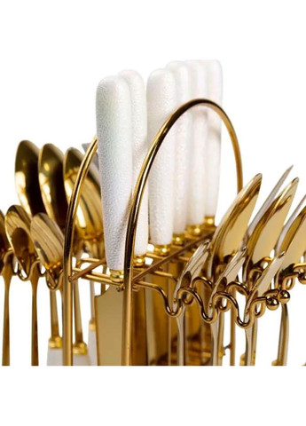 Набір столових приборів на підставці 24 предмети столовий набір на 6 персон Білий HP-20-49 Yiwu (351431545)