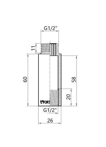 Forte Удлинитель хромированный 1/2"ВН 60 мм TAF1301560 Thermo Alliance (400362934)