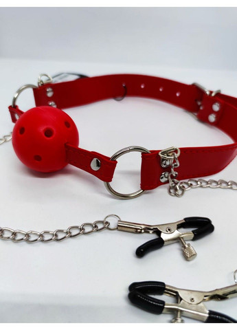 Кляп Ball gag with nipple clamps red DS Fetish (292011567)