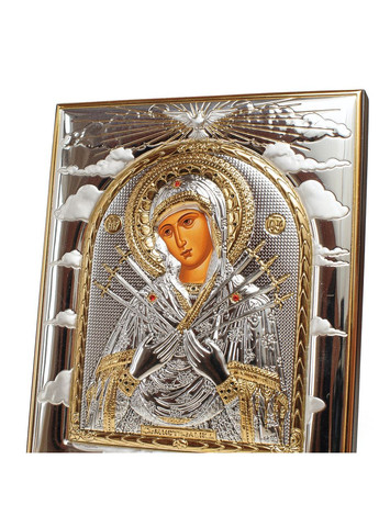Семистрільна Ікона Божої Матері 22,8х26,5см прямокутної форми на дереві без рамки Silver Axion (266266129)