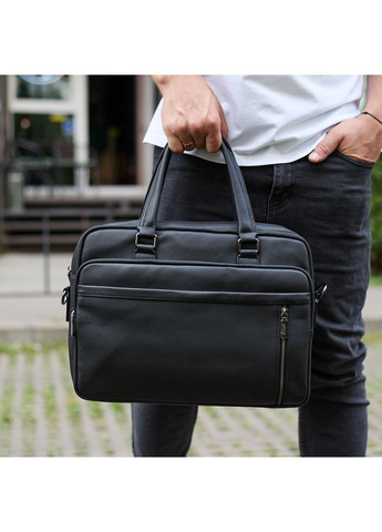 Офісна чоловіча сумка через плече 39х29х10, шкіряний портфель-месенджер для бізнесу, чорний No Brand (360751442)