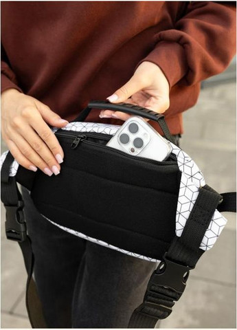 Сумка на пояс через плечо женская текстильная Черно-белый 35688 Sambag (334673960)