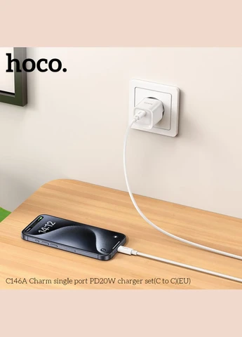 Сетевое зарядное устройство single port PD20W Charger Set (C to C) (EU) White (6942007630269) Hoco C146A Charm (340061366)
