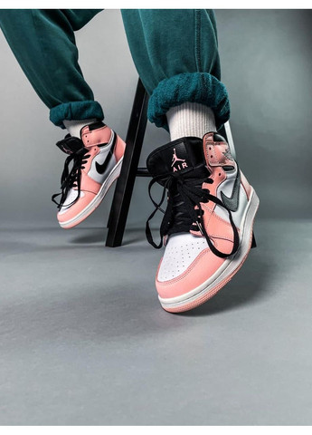 Розовые демисезонные кроссовки мужские nike air jordan 1 retro high pink «black logo» 1 найк аир джордан No Brand