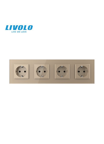Четырёхместная электрическая розетка с заземлением, золотая, стеклянная рамка, шторки, 250В 16А (VL-C7C4EU-13) Livolo (370971375)