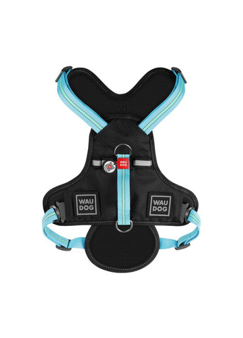 Шлея для собак безпечна Nylon з QR паспортом, металічна пряжка-фастекс,, Ш 20 мм, А 35-60 см, В 55-65 см блакитний WAUDOG (326836115)