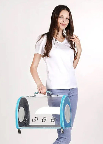 Сумка переноска для тварин котів собак з прозорими стінками вентиляцією ручкою 42х25х28 см розмір L (477331-Prob) Блакитна Unbranded (296984594)