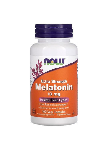 Мелатонін 10 мг Melatonin для поліпшення якості сну 100 рослинних капсул Now Foods (285272275)