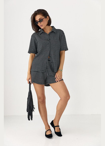 Вязаный костюм в полоску с рубашкой и шортами Lurex Костюм-двойка (334016734)