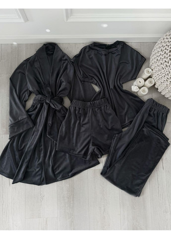 Сірий рокомплект жіночий четвірка халат футболка шорти штани evelyn collection l-xl червоний No Brand