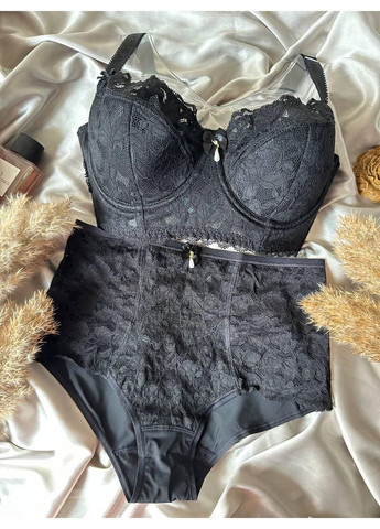 Чорний комплект бюстгальтер напівкорсет + трусики сліпи 11863 чорний Lanny Mode