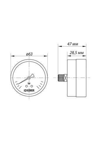 Манометр аксіальний ( KM.611A) (0-4 bar), D 63мм, 1/4''-1/2'' (KR0210) KOER (321214381)