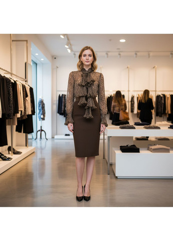 Бежевая женская шифоновая блуза с шарфом lw-116679-1 черный Forza Viva