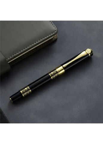 Перова ручка чорна металева каліграфічна 0.5 мм з візерунком + 10 картриджів, стильна ручка для письма і каліграфії, 140 мм No Brand (362682237)