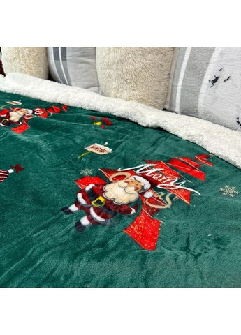 Плед 2-в-1 "Рождественский Lux": Тедди-Овчина и Микрофибра "Merry Christmas". 200x220 см зеленого цвета. No Brand (365749779)