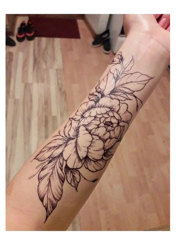 Тимчасове тату Чорна троянда з компасом 21х15 см, Fine Line, контурні (TH486) Tattoo (366891010)