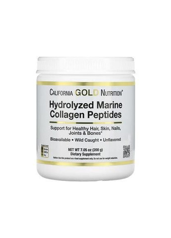 Морський колаген гідролізовані пептиди, без добавок, 200 г California Gold Nutrition (314524007)