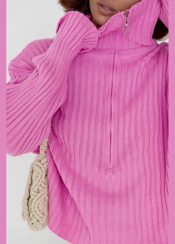 Розовый демисезонный свитер женский с молнией на воротнике 01013 Lurex