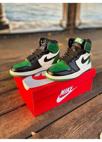 Серые демисезонные кроссовки мужские nike air jordan 1 retro high black white green найк аир джордан No Brand