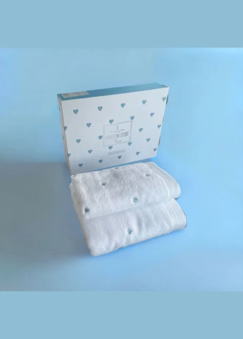 Набор полотенец Soft Hearts White-Blue махровые 30-50 см,50-100 см,85-150 см Maison D'or белый