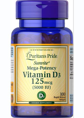 Витамин D3 Puritan's Pride Vitamin D3 5000iu 100 Softgels Puritans Pride (291848541)