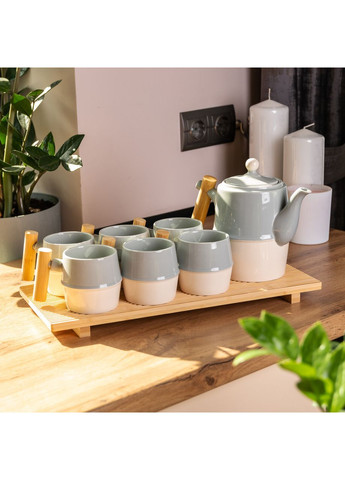 Чайный набор на 6 персон, с чайником и заварочным чайником, с бамбуковой подставкой Yiwu (365728937)