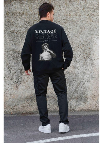 Черный утепленный оверсайз свитшот на флисе с принтом vintage black Without (362441431)