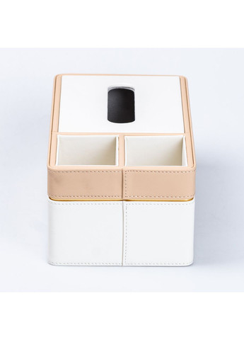 Серветниця-органайзер з еко-шкіри 3 відділення 27*14*'10 см Білий з бежевим TS Kitchen (360456930)