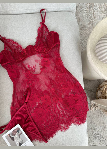 Пеньюар мереживний + трусики червоний No Brand (329369944)
