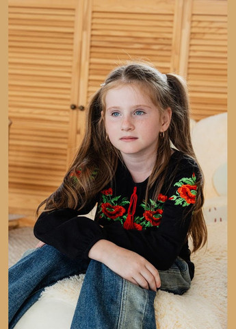 Чорна вишиванка для дівчинки з довгим рукавом hc (h001-6112-015-22) (302447883)
