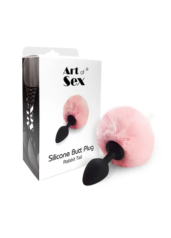 Силіконова анальна пробка М Silicone Bunny Tails Butt plug Pink, діаметр 3,5 см Art of Sex (339867669)