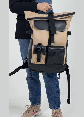 Женский рюкзак роллтоп для ноутбука Rolltop для путешествий бежевого цвета из экокожи ToBeYou rolltopnew (280930882)