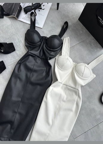 Білий ділова, кежуал сукня з еко шкіри No Brand однотонна