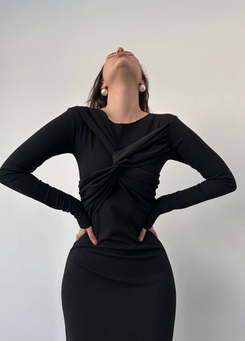 Чорна повсякденний сукня міді приталеного крою з довгим рукавом Tik-Tak