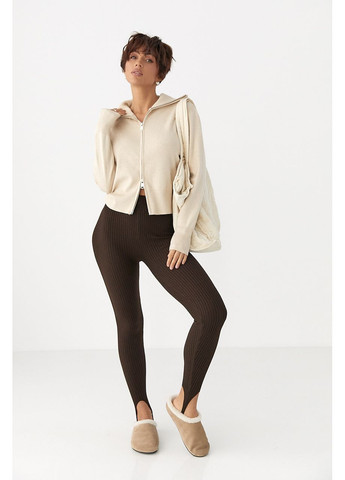 Трикотажные лосины в рубчик со штрипками - бежевый цвет Lurex (370601965)